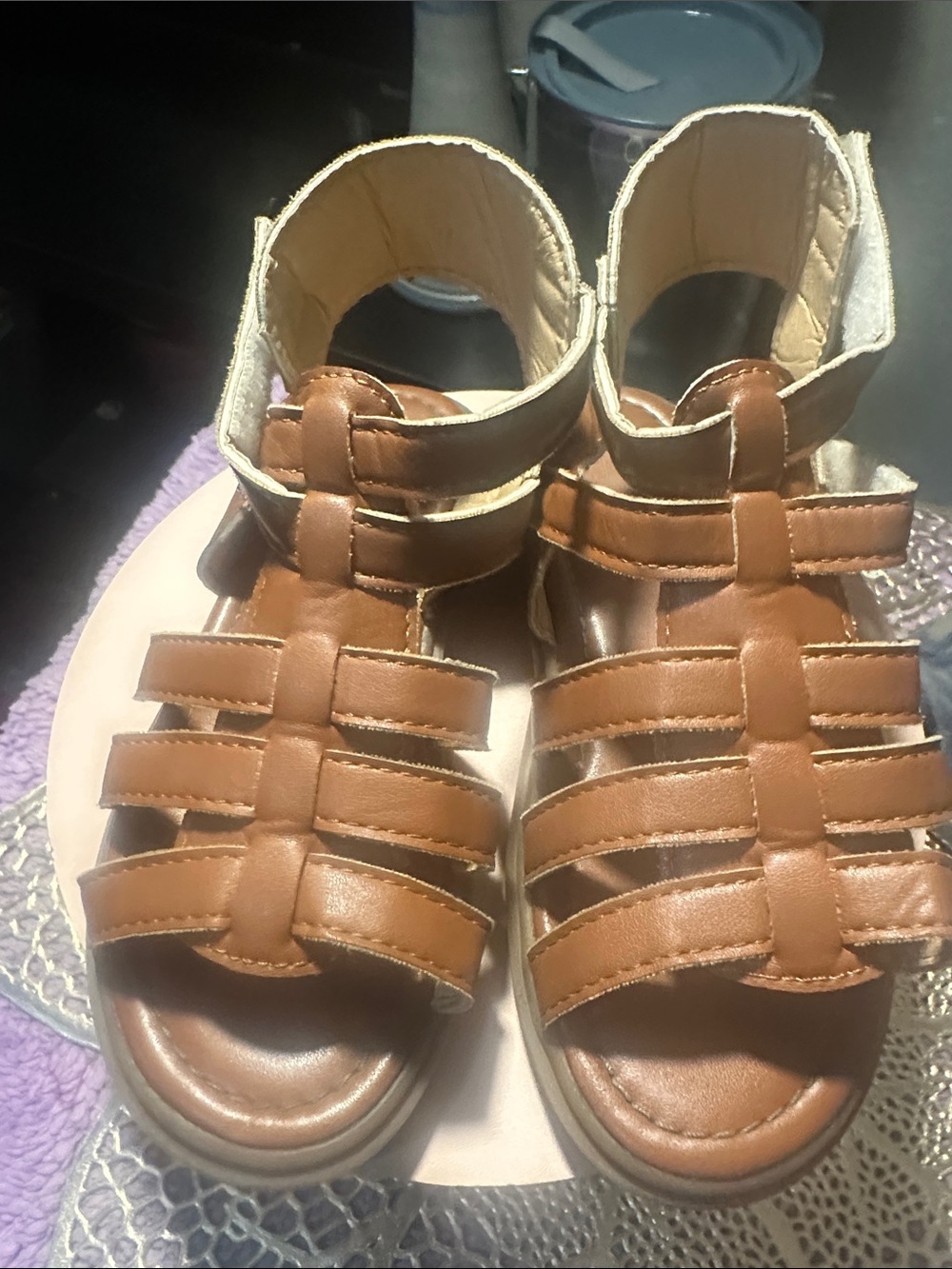 Kids Brown Leather Strap Sandals
